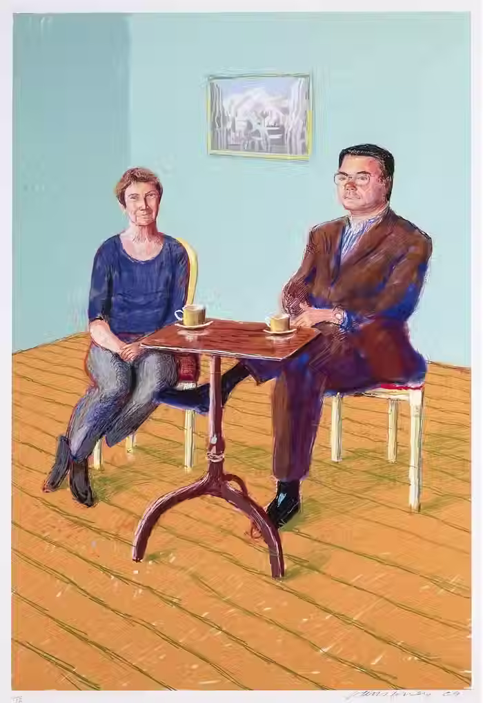 Michelle and John Spike, inkjet printed computer drawing on paper, 49 X 33.5 inch, 2009, David Hockney